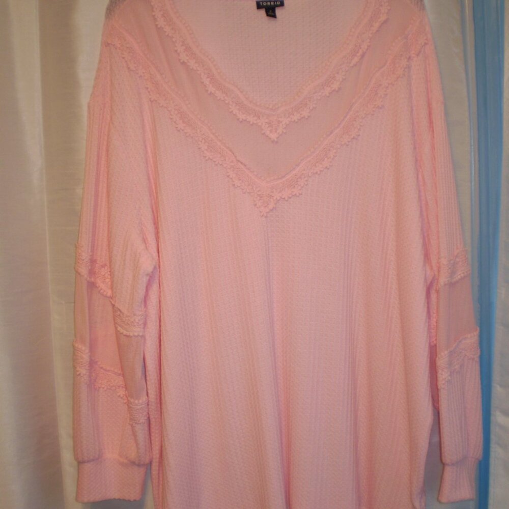 TORRID V NECK PINK WAFFLE WEAVE LONG SLEEVE TOP SZ 2X